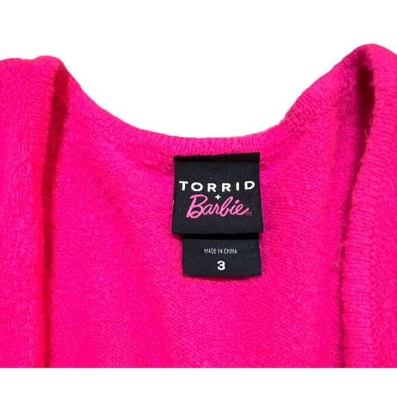 3X Barbie x Torrid Pink Wrap Top Logo Terrycloth Lounge Shirt - Picture 2 of 5